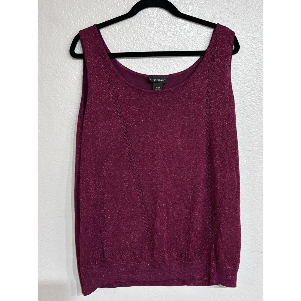 Lane‎ Bryant Maroon Burgundy Red Sparkle Knit Tank Top 26 28 plus size 4X